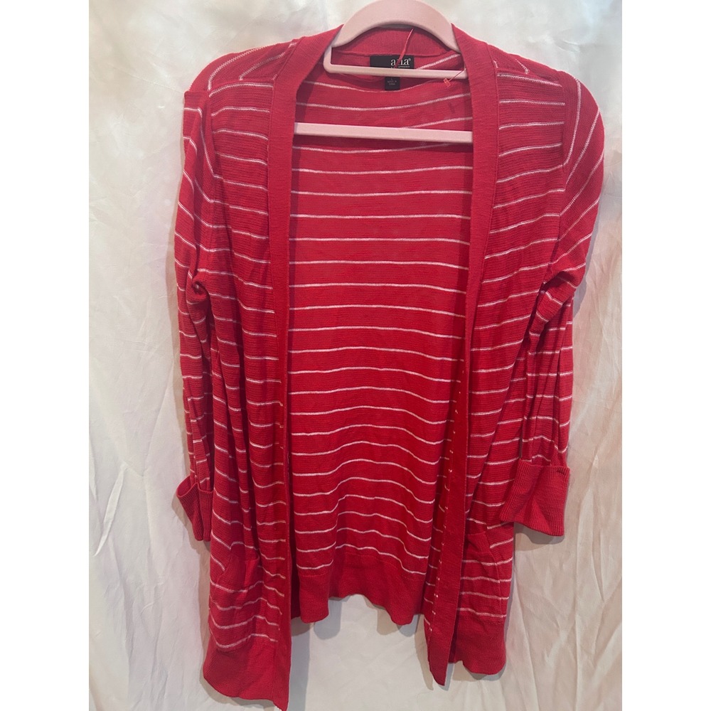 red white stripe lightweight‎ knit size large cardigan